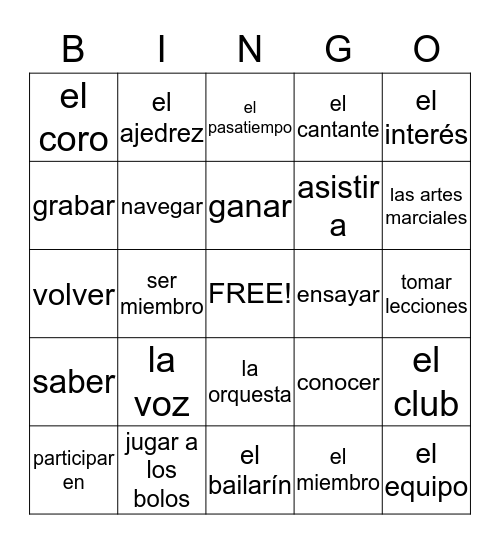 Realidades 2 Cap1B Bingo Card