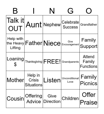 Family Bingo Card