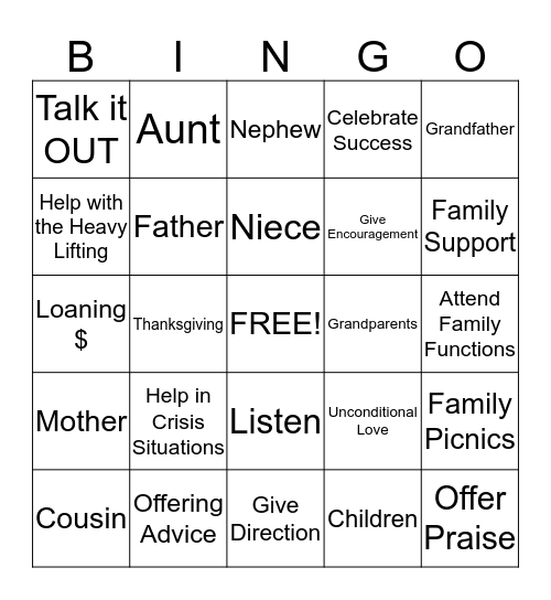 Family Bingo Card