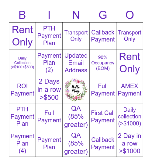 May 2020 Collection BINGO Card