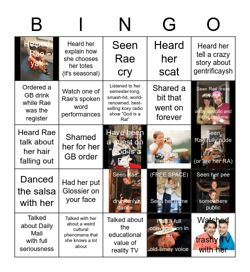 RaeRae Yay Bingo Card
