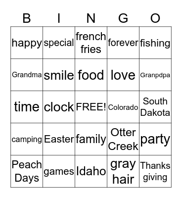 Hone Family Bingo Card