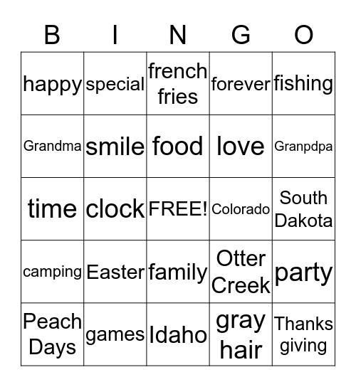 Hone Family Bingo Card