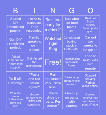 Quarantine Bingo Card