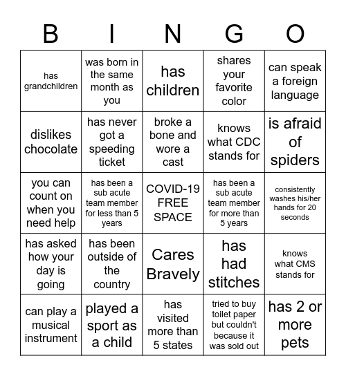 Find Someone Who.... Bingo Card