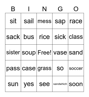 s words Bingo Card