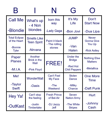 Name That Tune Bingo! Bingo Card