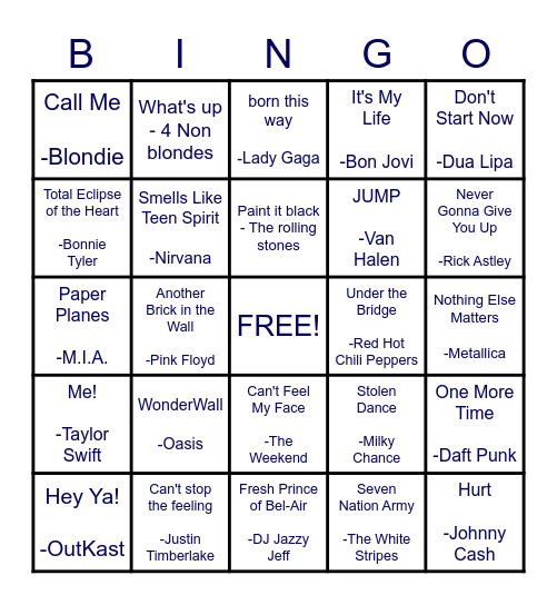 Name That Tune Bingo! Bingo Card