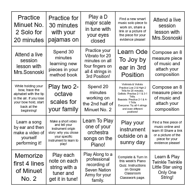 7th-8th Grade STRINGO May 4-8 Bingo Card