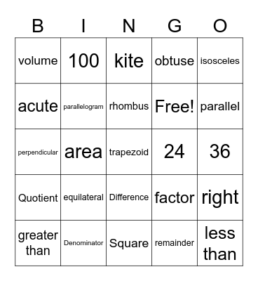 Math Vocabulary! Bingo Card