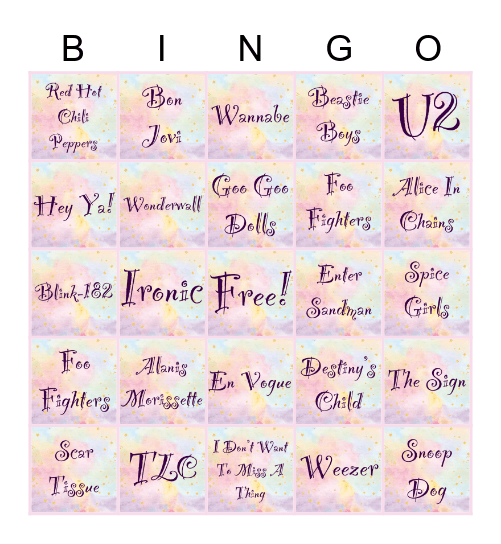 90's Music & Bands Bingo Card