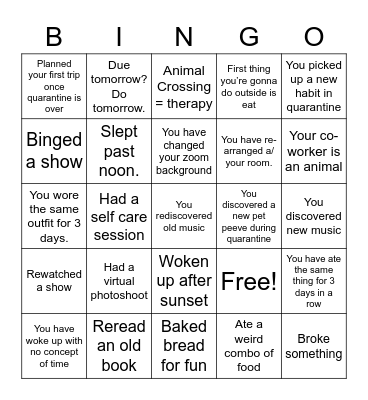 Quarantine Bingo Card