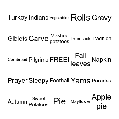 THANKSGIVING Bingo Card