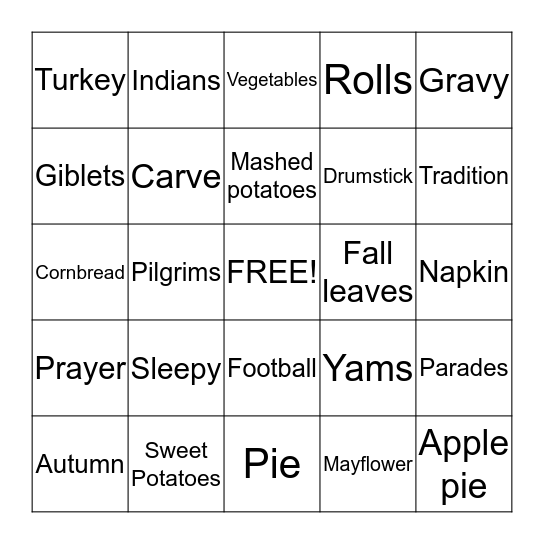 THANKSGIVING Bingo Card