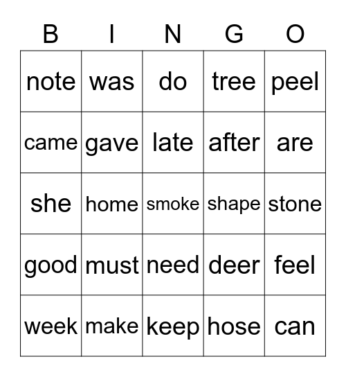 Spelling Bingo! Bingo Card