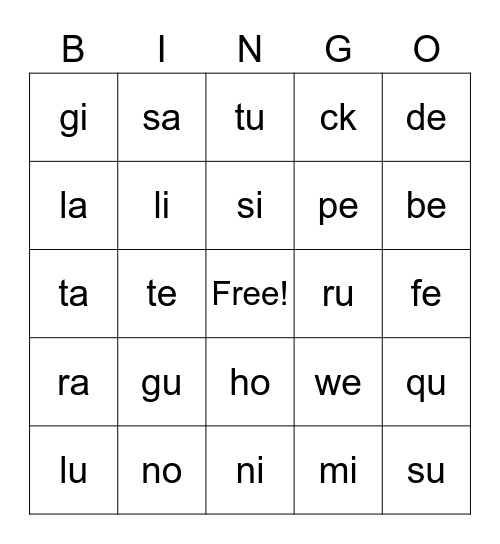 PreK BLEND BINGO Card