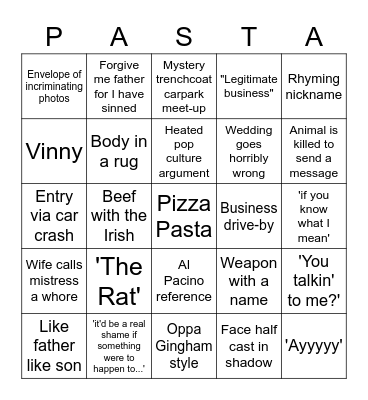 Italian Gangsta Tropes Bingo Card