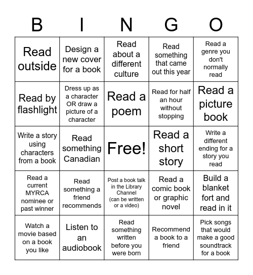 Read at Home Bingo Card