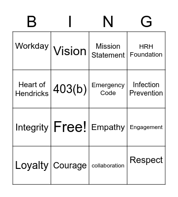 Hendricks Bingo Card