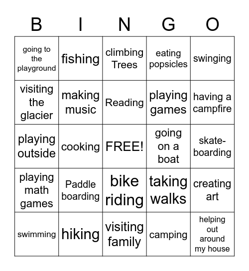 SUMMER PLANS Bingo Card