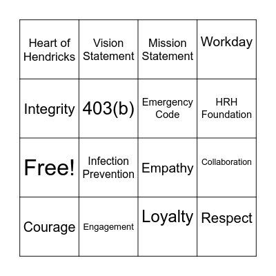 Hendricks Bingo Card
