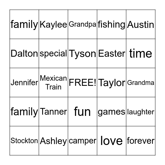 Hone Family Bingo Card