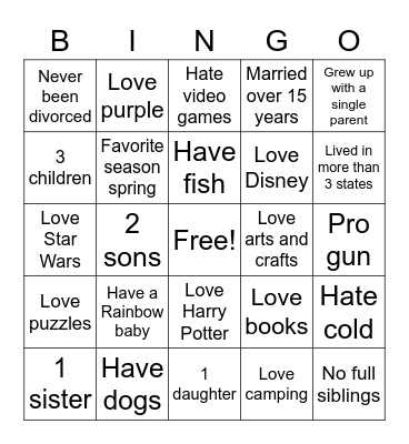 Joey's Bingo Card