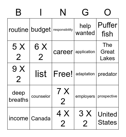 Room 120 Bingo Card