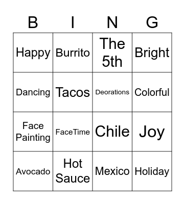 Cinco de Mayo Bingo Card