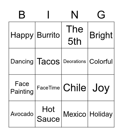 Cinco de Mayo Bingo Card