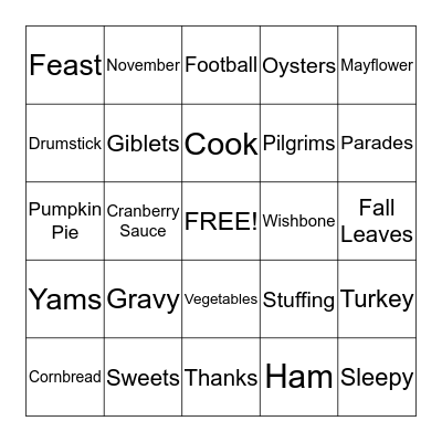 THANKSGIVING Bingo Card
