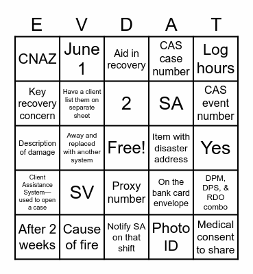 DAT Bingo Card