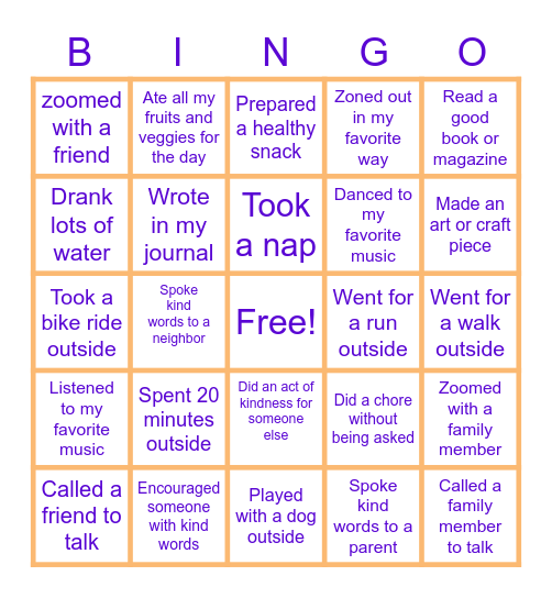 Staying Healthy BINGO! Bingo Card