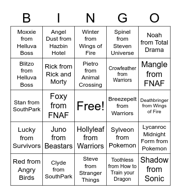 Scar's Favorite Characters Bingo Card