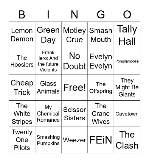 Bands that Scar Likes Bingo Card