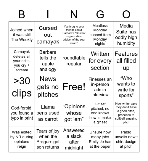The Occidental's End-of-the-year-party-senior-sendoff EXTRAVAGANZA!! Bingo Card