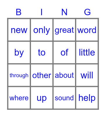 Sight words Bingo Card