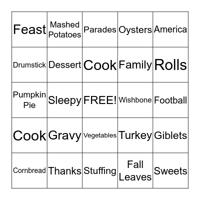 THANKSGIVING Bingo Card