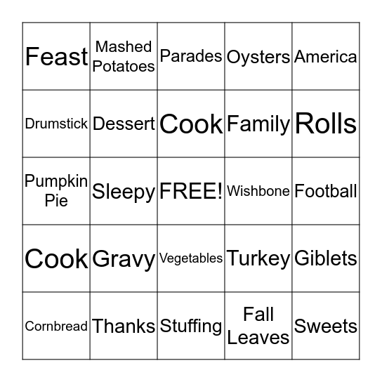 THANKSGIVING Bingo Card
