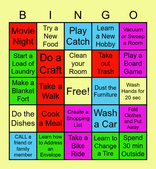 CAREY LIFE SKILLS BINGO 1 Bingo Card