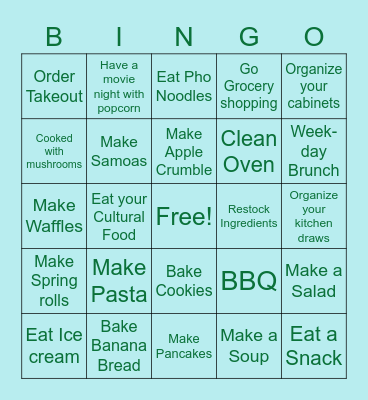 Quarantine Food Bingo Card