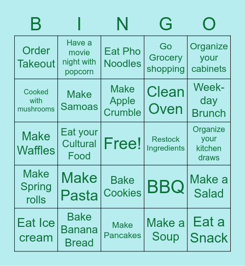 Quarantine Food Bingo Card