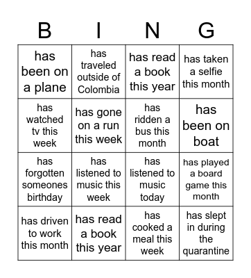 PRESENT PERFECT- Get to know your classmates Bingo Card