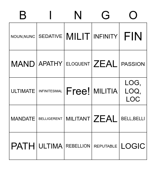 VOCAB AND ROOTS WKS 29-34 Bingo Card
