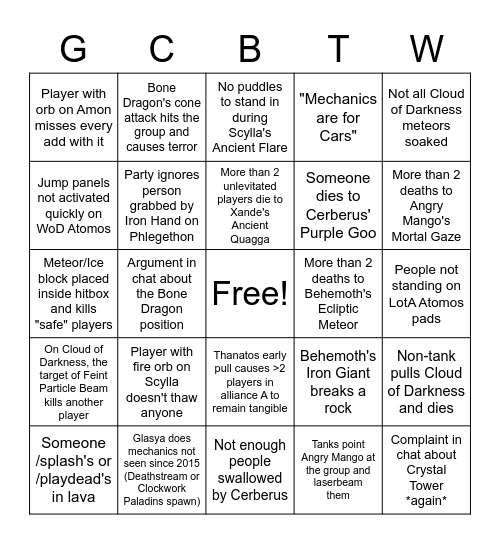 Crystal Tower Bingo Card