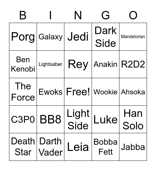 Star Wars Bingo Card