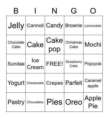 Desserts Bingo Card