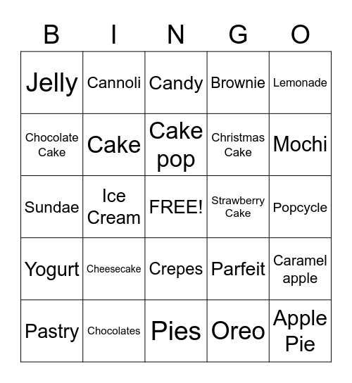 Desserts Bingo Card