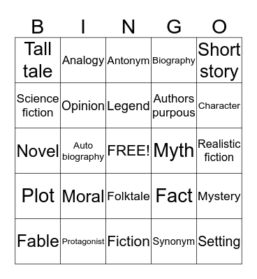 Reading  Bingo Card