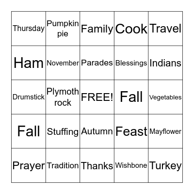 THANKSGIVING Bingo Card